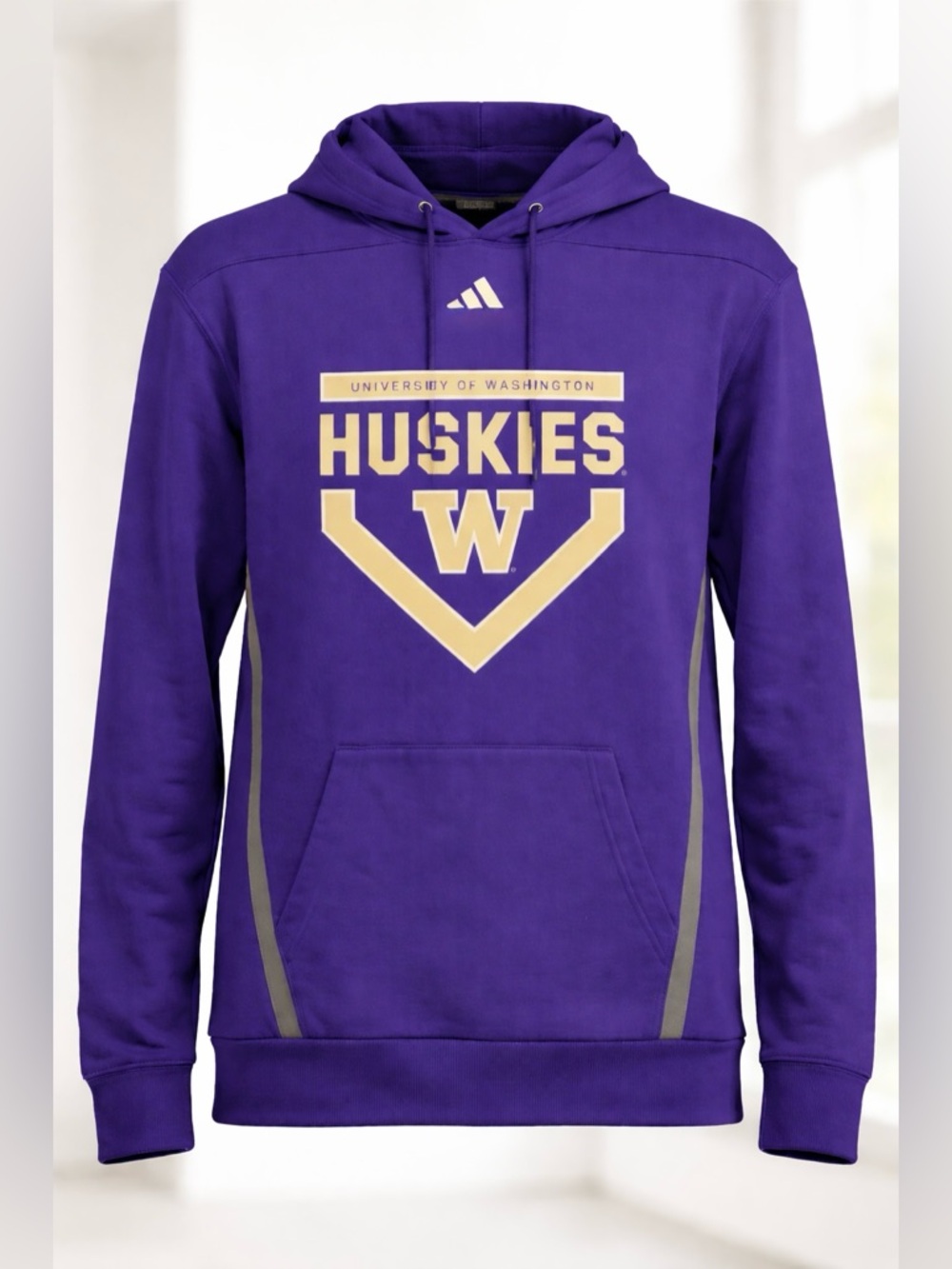 NWT [adidas] Washington Huskies NCAA Long-Sleeve Hooded Hoodie Sweatshirt Mens M - Picture 2 of 11